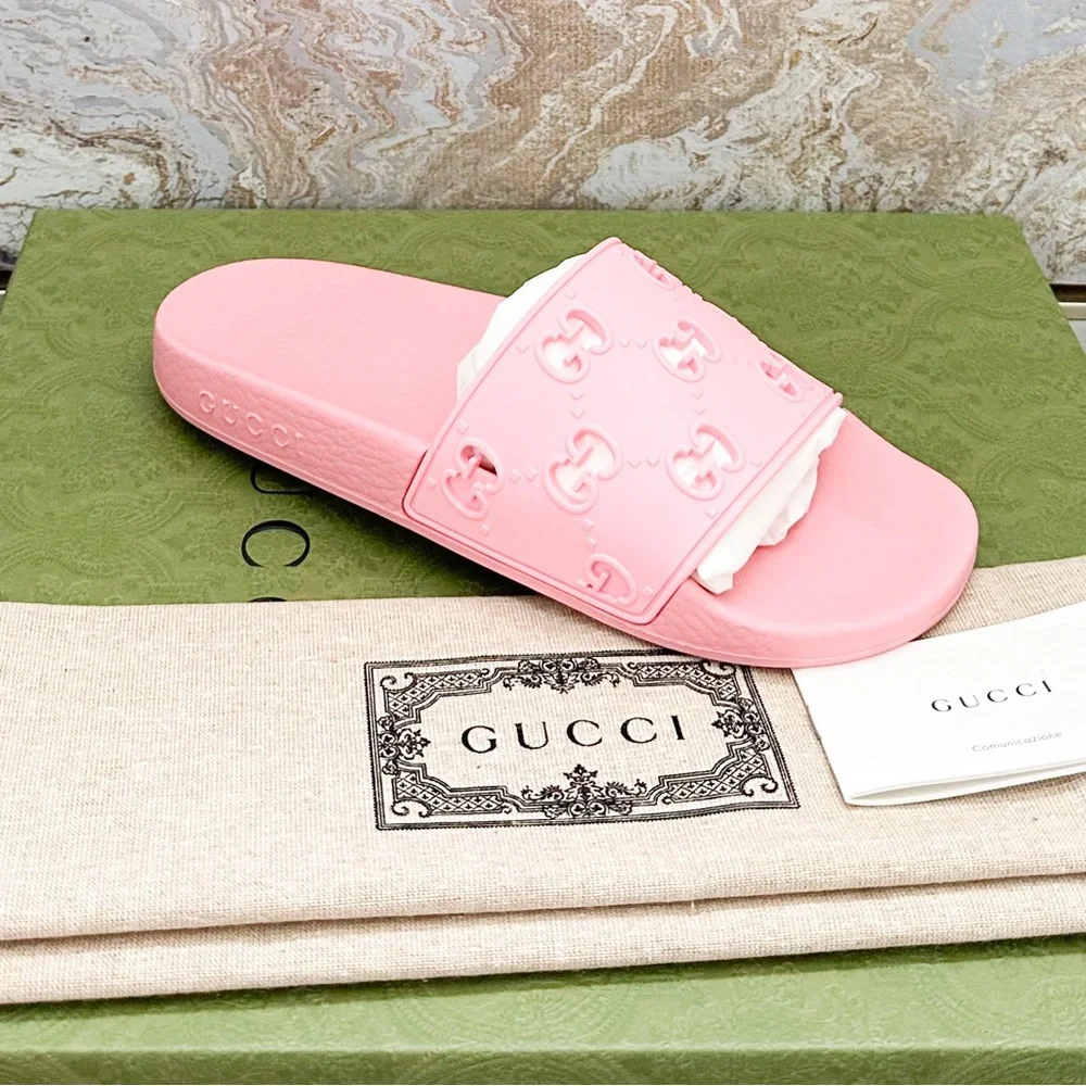 New! Gucci Rubber GG Monogram Perforated Womens Slide Sandals - Picture 9 of 9